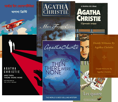 Covers of editions and translations of Agatha Christie novels