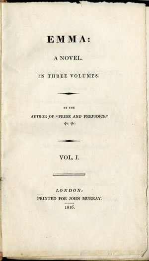 Title page of first edition of Jane Austen's Emma