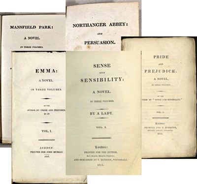 Title pages of first editions of Jane Austen novels