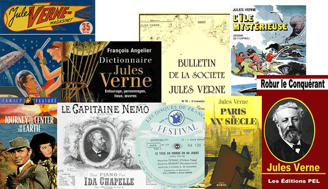 Covers of books and other resources by and about Jules Verne